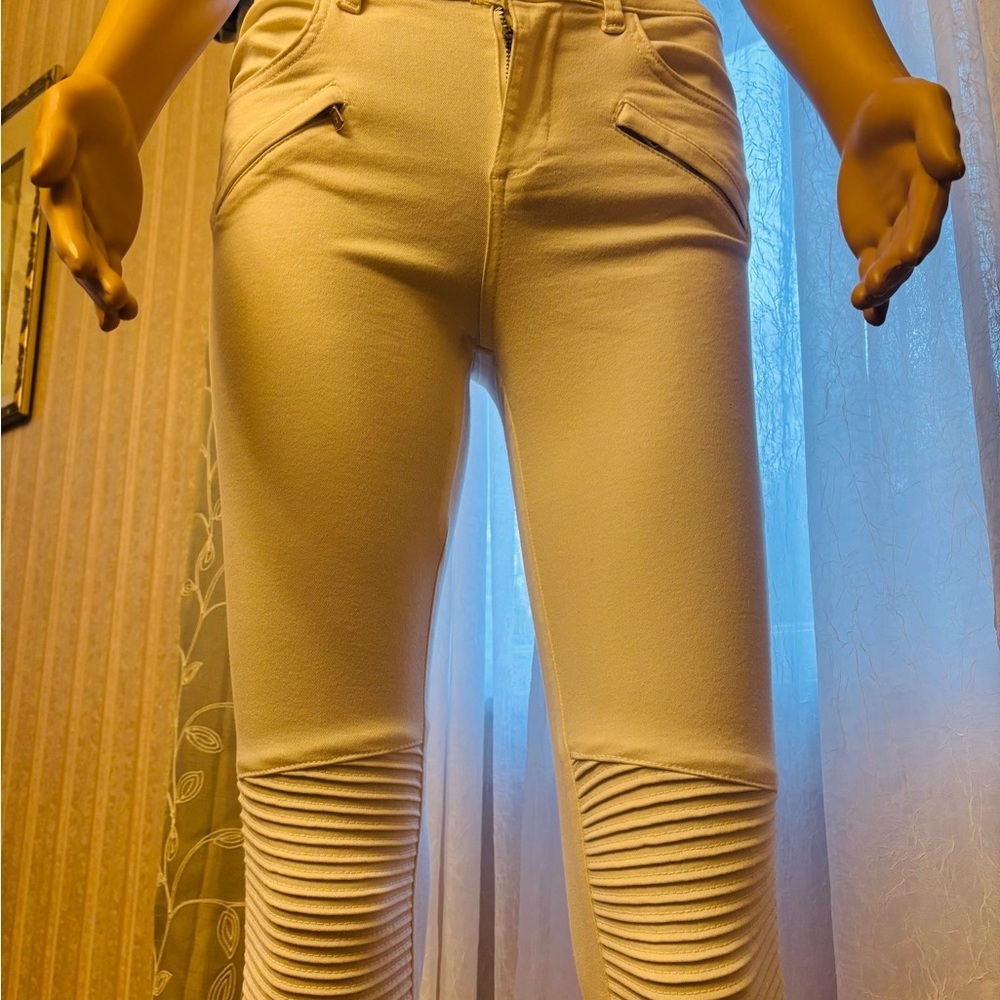 Stylish Cream Moto Pants. Zara brand!